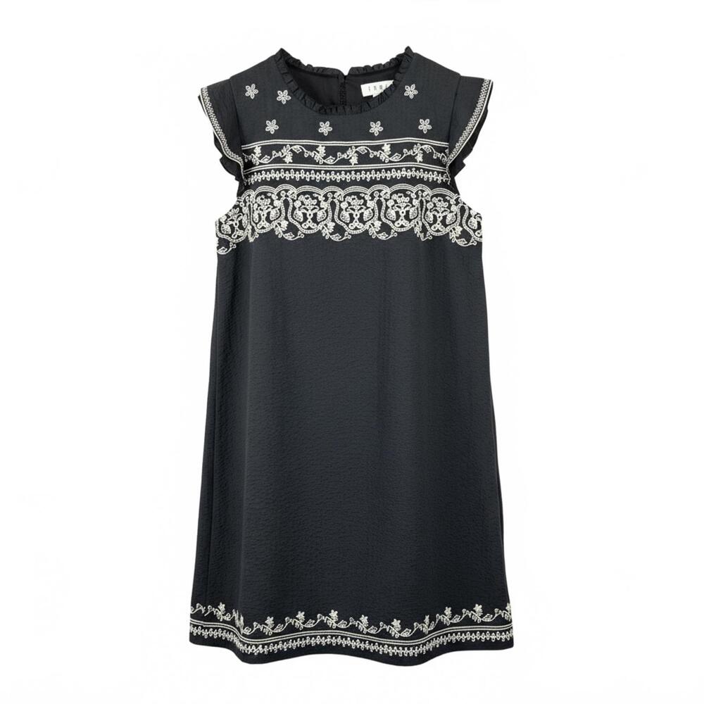 THML Black Embroidered Sleeveless Mini Dress Tunic Ornate Boho Lined Sz‎ Medium
